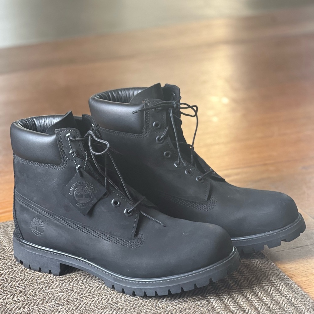 Timberland Men's Black Premium Leather Lace-Up Boots sz 11.5